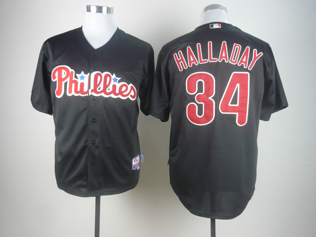 Men Philadelphia Phillies #34 Halladay Black MLB Jerseys